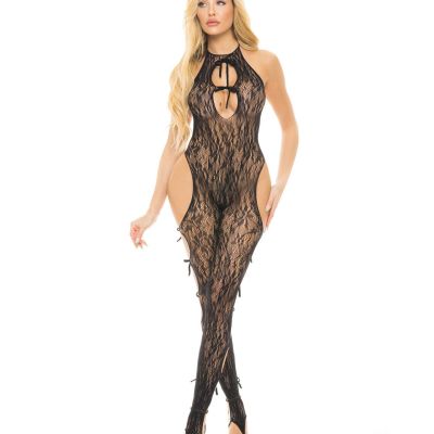 Pink Lipstick Love Me Harder Bodystocking Black